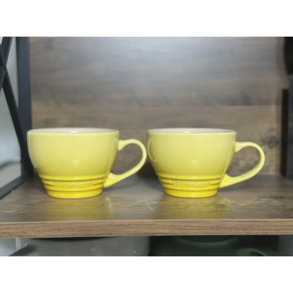 Le Creuset Stoneware Giant Cappuccino Cups Coffee Mugs Set of 2 ~ SOLEIL Yellow